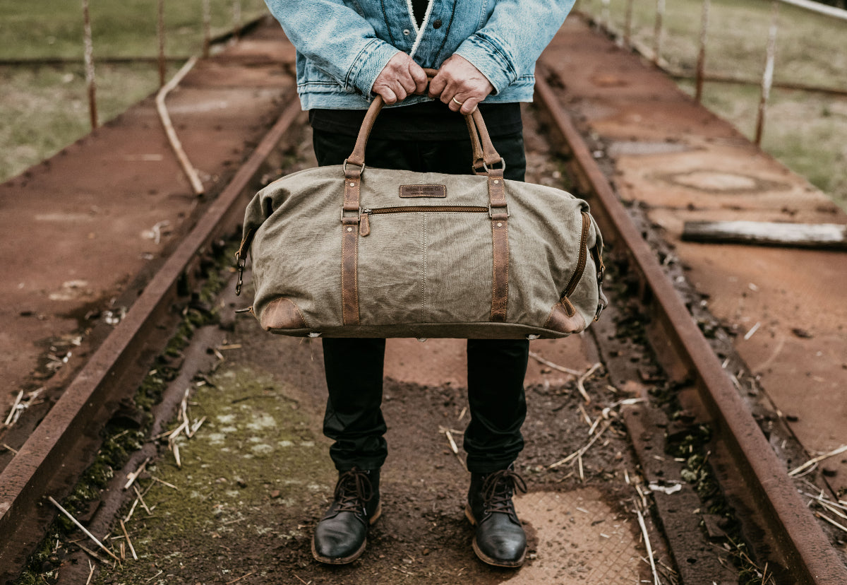 Canvas and leather duffle