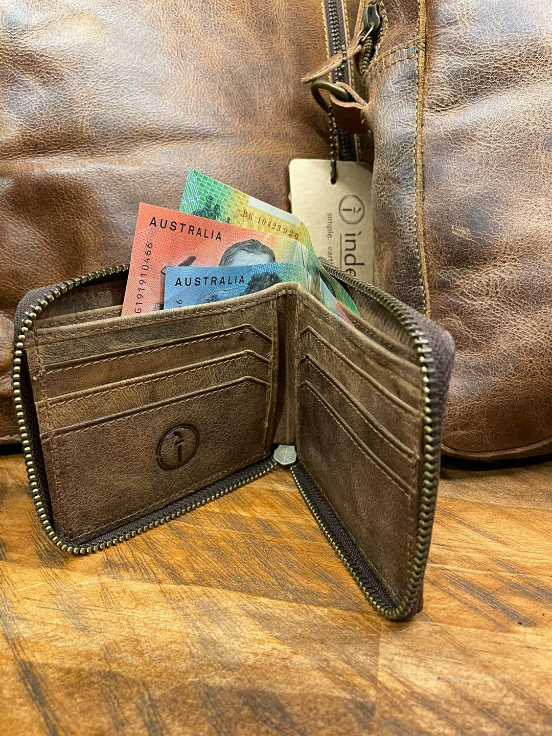 Mens Leather Wallet Zip-Slot-Pocket
